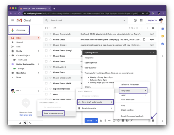 Create response and save it as a template