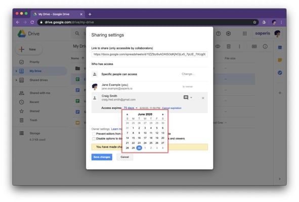 Set expiration date on file access: Choose date in date picker