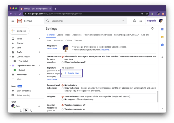 Gmail Tutorial: Create new signature