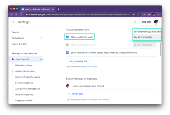 Make Google Calendar available to public