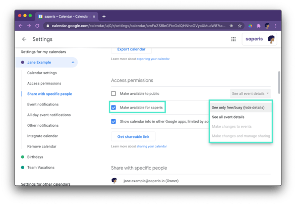 Share Google Calendar with organization