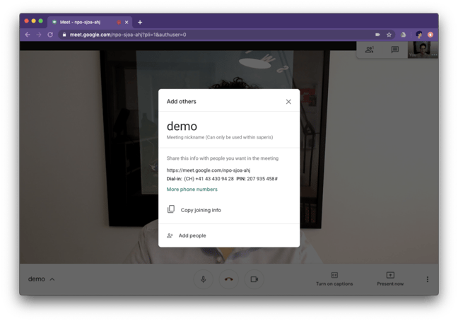 Pop-up with information about the call