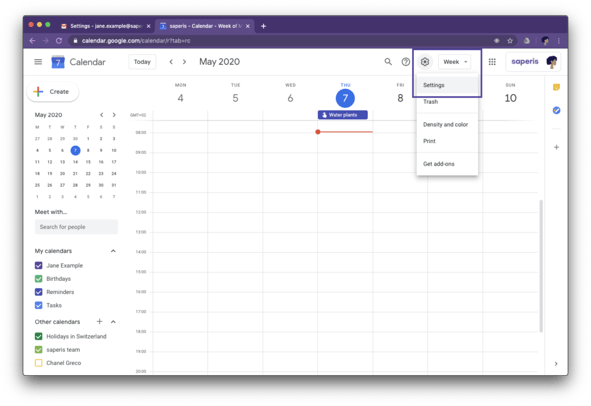 Access Settings in Google Calendar